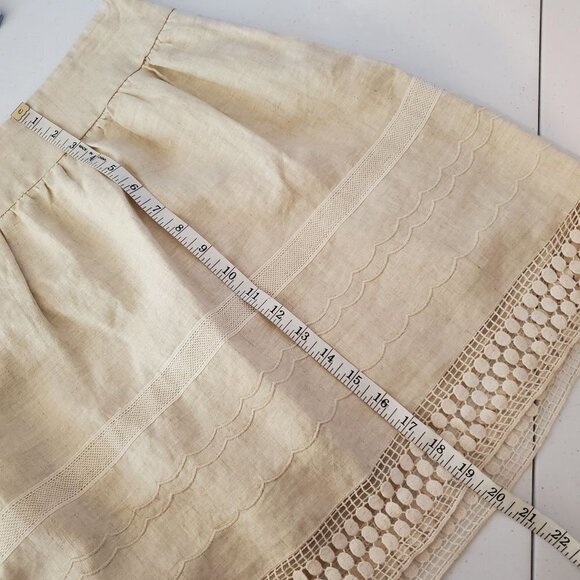 LOFT‎ 0 Beige Linen Skirt Side zip Boho Lace trim Cottagecore Lined - Picture 6 of 11